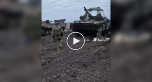 Russian military show their damaged and destroyed equipment during attacks near the village of Terny in the Donetsk region