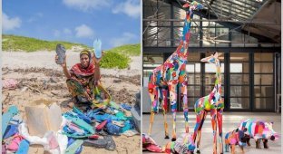 14 photos of how in Kenya sculptures are made from old flip-flops thrown into the sea (15 photos)