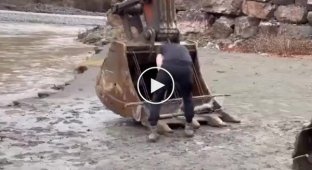 Fishing with an excavator