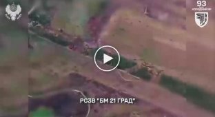 As a result of the destruction of the Russian BM-21 Grad MLRS, a huge fire mushroom rose into the sky