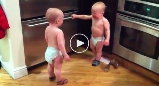 The twins are trying to figure out where the sock went