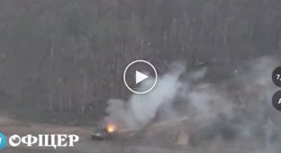 Російський БТР разом із особовим складом палає на околицях села Кринки Херсонської області.