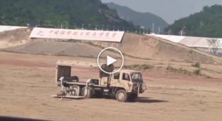 Footage of robotic dogs landing at a training ground in China