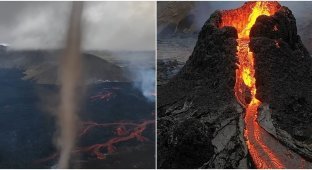 A new volcano in Iceland "spews" a tornado (7 photos + 2 videos)