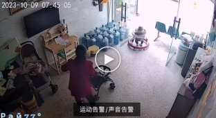 A child on a walker was left unattended and rolled down a slope