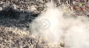 Украинский дрон сбрасывает ВОГи на российских военных на Авдеевском направлении