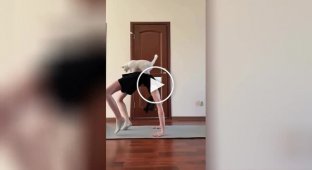 A girl showed acrobatic elements with the participation of her furry friend