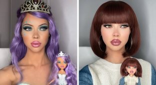 The girl turns herself into Bratz dolls, exactly repeating their bomb images (17 photos)
