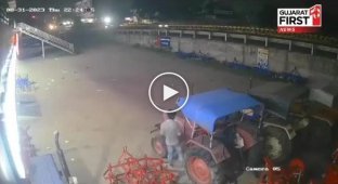 A tractor ran over a man who was trying to steal it.