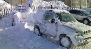 На Камчатке за ночь снегом завалило все автомобили (8 фото)