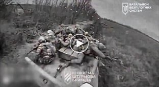 An FPV drone eliminated a group of invaders riding on an armored infantry fighting vehicle