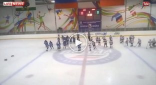 Массовая драка детей на хоккейной площадке