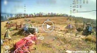 Russian invader hides under tractor from drone strike