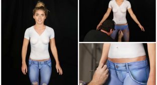 Девушка вышла на прогулку в нарисованной на теле одежде в качестве психотерапии (18 фото + 1 видео)