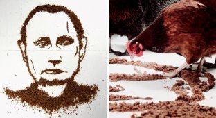 Литовская художница скормила портрет Путина курицам (7 фото)