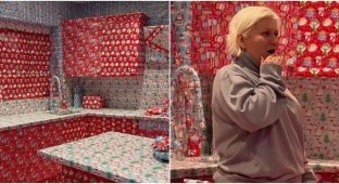 The guy covered his mother's entire house with gift paper (8 photos + 1 video)