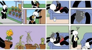 20 комиксов с чёрным юмором про очень "удачливого" кролика, в котором каждый знает себя (21 фото)