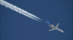 Почему самолеты оставляют белый след в небе? (2 фото)