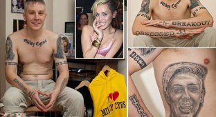 Фанат Майли Сайрус покрыл всё своё тело татуировками (7 фото)