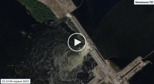 Satellite images of the Kakhovskaya hydroelectric power station after the destruction