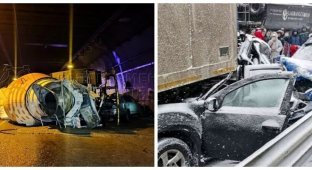 В Лефортівському тунелі Москви бетонозмішувач на повному ходу зніс легковики, а на трасі М-11 зіткнулися понад 40 автомобілів (7 фото + 1 відео)