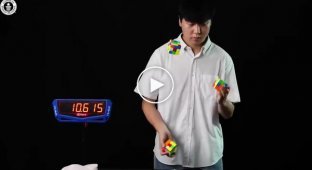 A Chinese man sets a record for simultaneously assembling Rubik's cubes