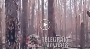 Российский военный фиксирует момент прилета кассетных боеприпасов рядом с его позициями в Кременском лесу
