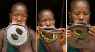 Жительница Эфиопии с огромным диском в губе (4 фото)