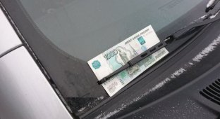 Деньги под дворниками машины (3 фото)