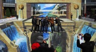 В Китае нарисовали самую большую 3D картину в мире (4 фото)