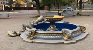 Украинка сломала фонтан, пытаясь сделать на нем фотографию (1 фото + 1 видео)