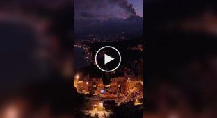 Classical music concert against the backdrop of the eruption of Mount Etna in Sicily