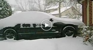 Очистка машины от снега басами