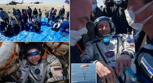 Вернувшихся на Землю космонавтов встретили врачи в масках (6 фото + 1 видео)