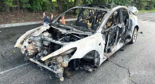 Debris on the road caused a Tesla Model 3 fire (9 photos)