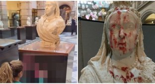 Eco-activists poured jam on the bust of Queen Victoria and wrote an obscene word on the pedestal (3 photos + 1 video)