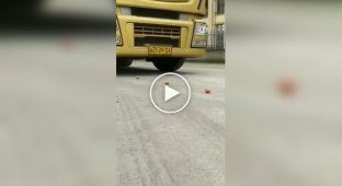 When a truck driver carefully avoids obstacles on the road