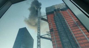 В Нью-Йорке строительный кран загорелся и рухнул (1 фото + 1 видео)