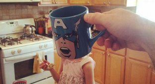 Креативный отец превращает детей в супергеров, меняя их головы на чашки (12 фото)
