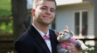 Парню было не с кем пойти на выпускной, поэтому он взял с собой кошку (6 фото)