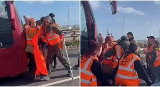 Автобус "подавил" акцию протеста в Великобритании (12 фото + 3 видео)