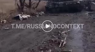 An occupier walks along a broken column near Avdiivka