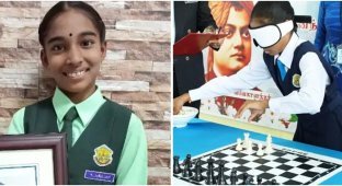 10-year-old girl broke a chess record with her eyes closed (5 photos + 1 video)