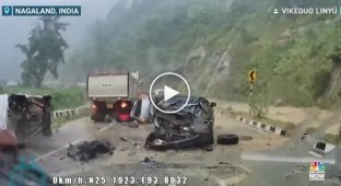 Unexpected rockfall on a mountain road