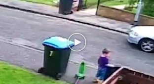 This garbage man didn't fully understand what this kid wanted from him.