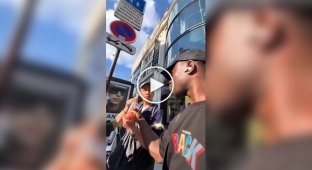 Arrogant prankster takes food from passers-by
