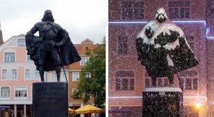Польский памятник, похожий на Дарта Вейдера после снегопада (4 фото)