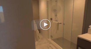 A man tested an augmented reality helmet in a toilet