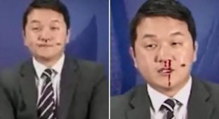 Репортер не ушел из эфира, несмотря на кровотечение из носа (5 фото + 1 видео)