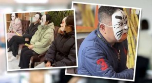 In China, applicants were given masks that completely cover their faces during the interview (3 photos)